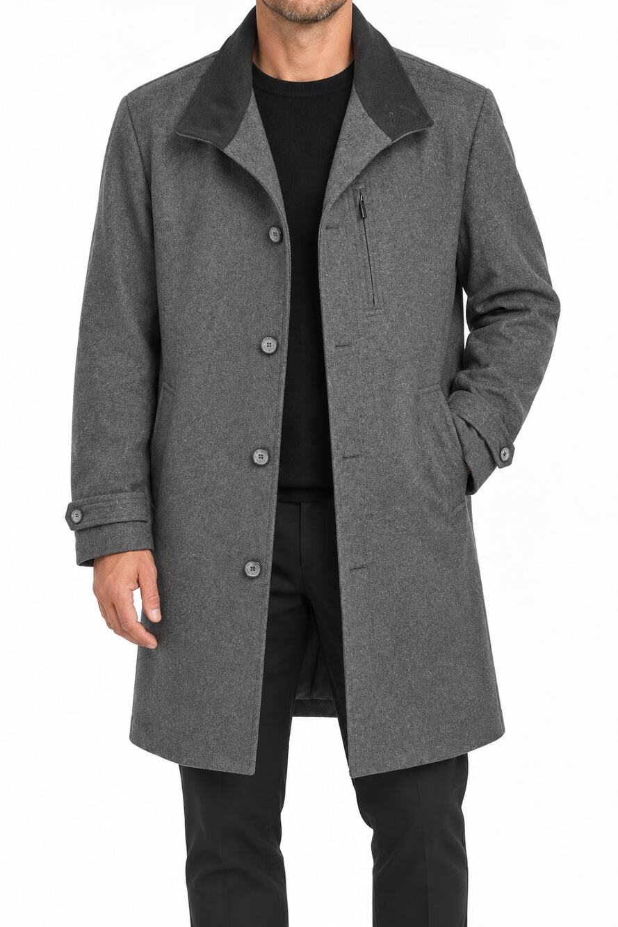 London Fog Signature Men's Charcoal Gray Wool Blend Topcoat 46R Lined Overcoat